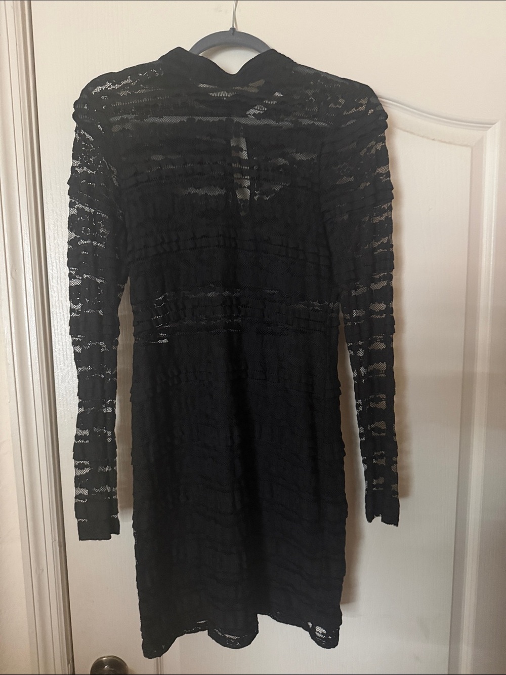 Lush Black Long-Sleeve Lace Mini Dress